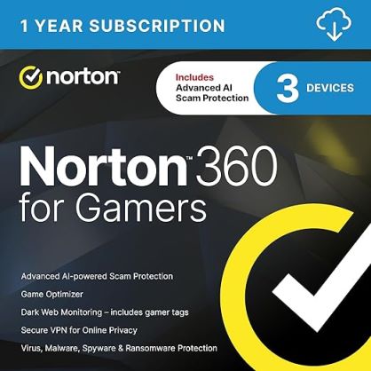 Norton 360 for Gamers for 3 Devices - Includes Advanced AI Scam Protection, Game Optimizer