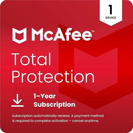 McAfee Total Protection 1-Device | AntiVirus Software 2026 for Windows PC & Mac, AI Scam Detection, VPN