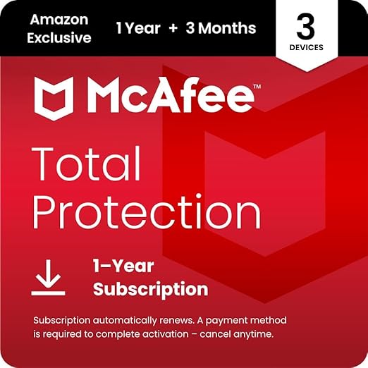 McAfee Total Protection 3-Device | 15 Month Subscription with Auto-Renewal | AI Scam Detection, AntiVirus Software 2026 for Windows PC & Mac, VPN