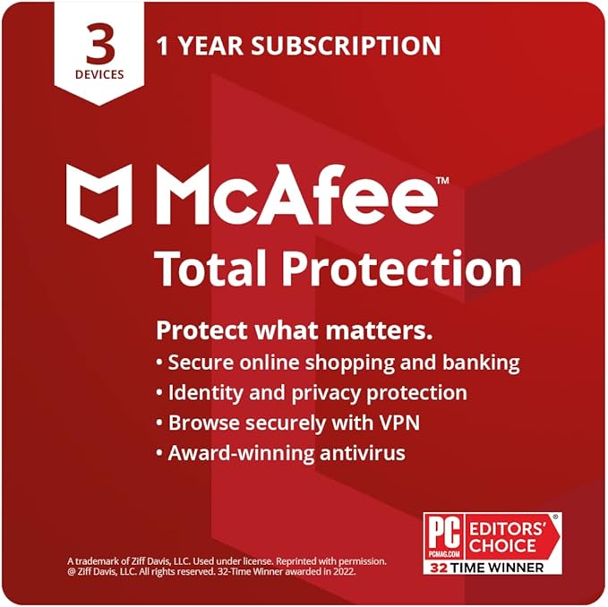 McAfee Total Protection | 3 Device | Antivirus Internet Security Software | VPN, Password Manager, Dark Web Monitoring